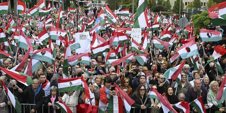 Hungarians demand greater press freedom outside office of 'propaganda factory' MTVA