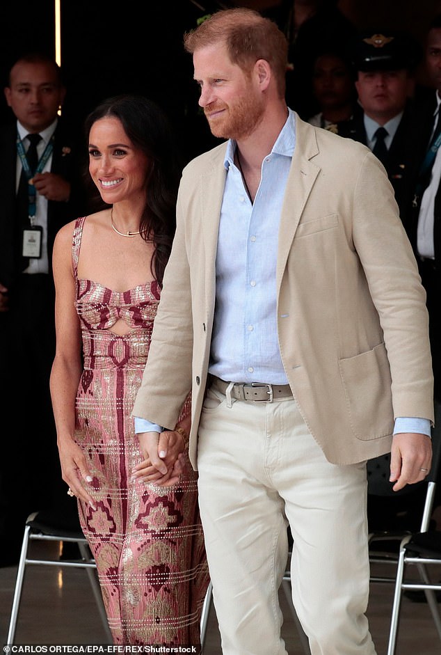 Pictured: Prince Harry and Meghan Markle during their quasi-royal tour of Colombia earlier this year