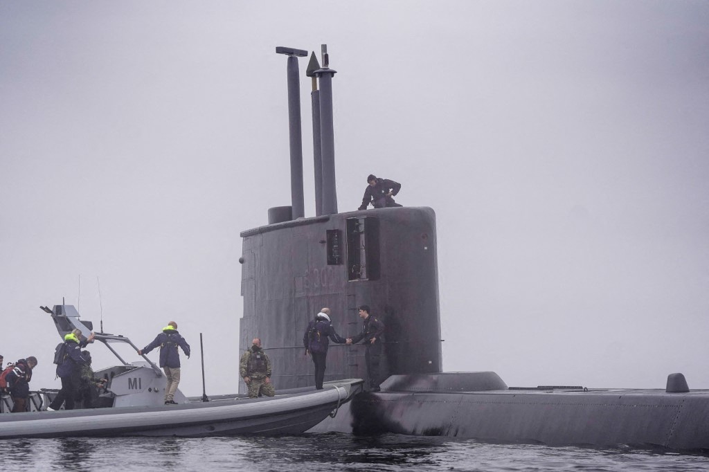 The submarine KNM Utvær outside the naval base in Horten, Norway