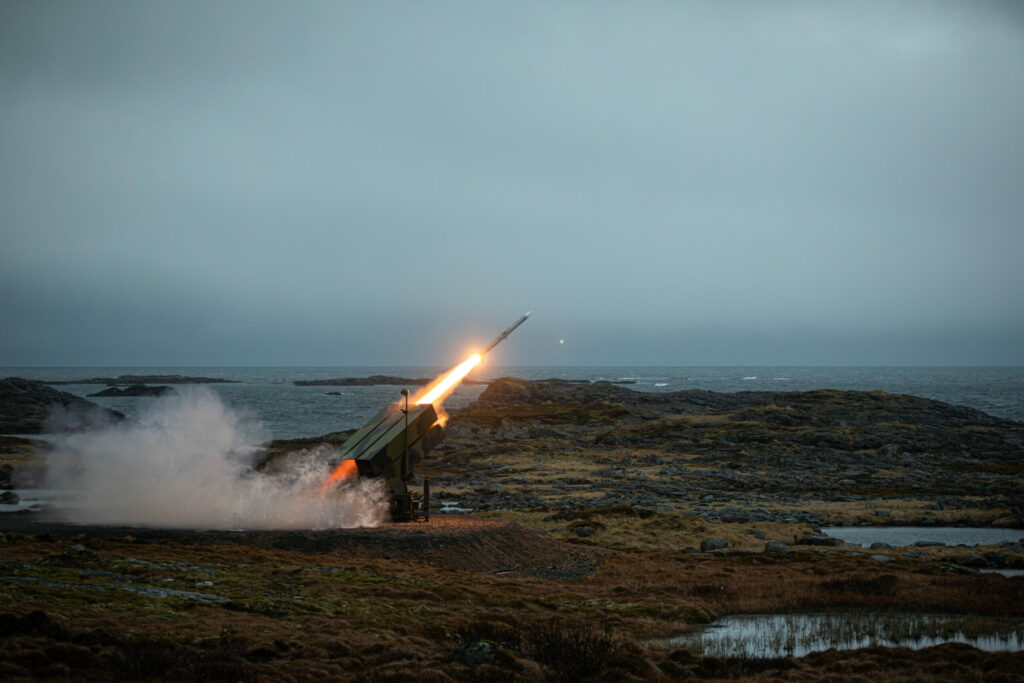 The Norwegian Army fires a National Advanced Surface-to-Air Missile System (NASAMS) from the Andøya Space Range in Andøya, Norway against a simulated threat in support of exercise Formidable Shield 2023, May 10, 2023. Formidable Shield is a biennial integrated air and missile defense (IAMD) exercise involving a series of live-fire events against subsonic, supersonic, and ballistic targets, incorporating multiple Allied ships, aircraft, and ground forces working across battlespaces to deliver effects. (Courtesy photo by Royal Norwegian Navy)