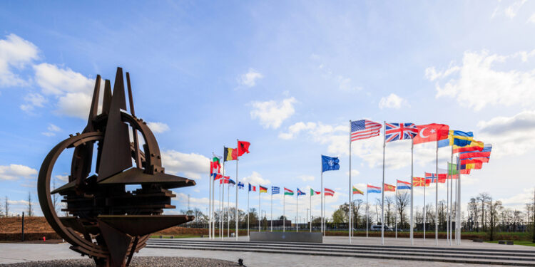 32 flags at NATO headquarters in Brussels