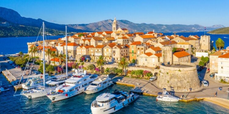 Aerial view of Croatian town Korcula