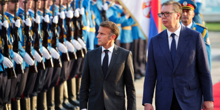 French President Macron meets Serbian President Vucic in Belgrade