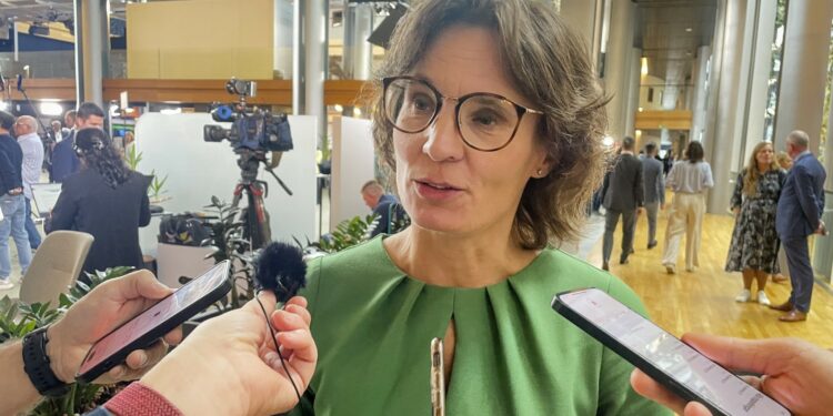 Sweden's incoming EU commissioner Jessika Roswall is interviewed in Strasbourg