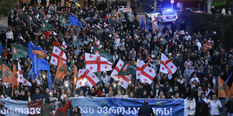 Tens of thousands of pro-EU supporters rally in Georgia ahead of key vote