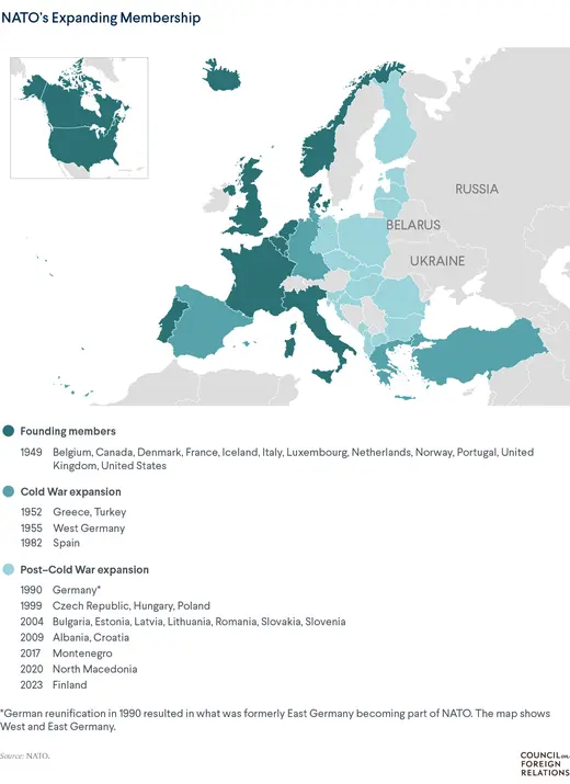 A map of NATO expansion since end of Cold War.