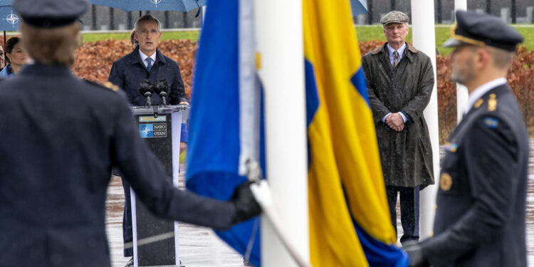 Raising of the flag of Sweden at the Accession Ceremony