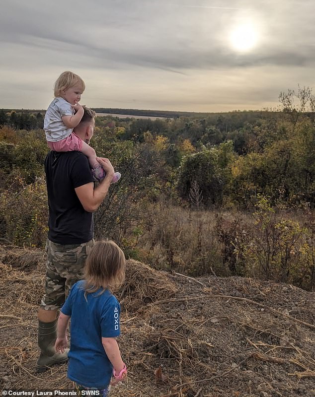 The couple wanted to live off-grid to be sustainable after seeing the state of plastic waste on beaches in Thailand. Pictured, Anthony Phoenix with his daughters Cecelia and Nova