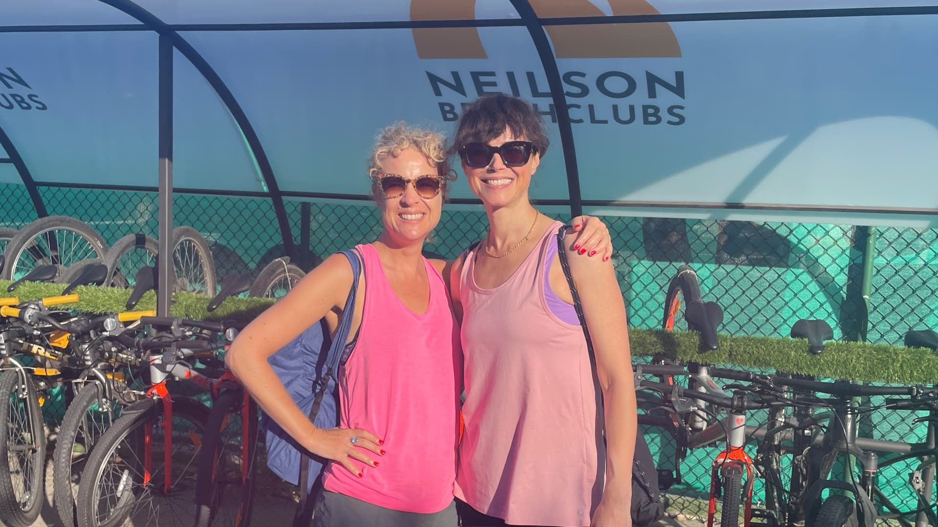 The author, Lucy Handley, with her travel companion, Sinead, before a bike ride.