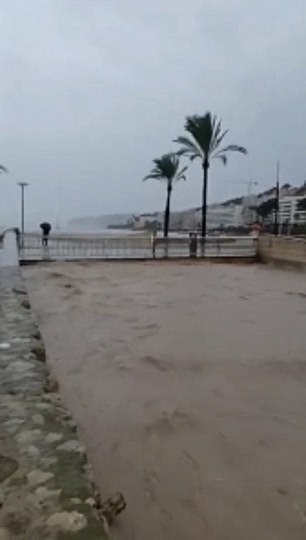 Rivers were near overflowing amid heavy rains in Majorca