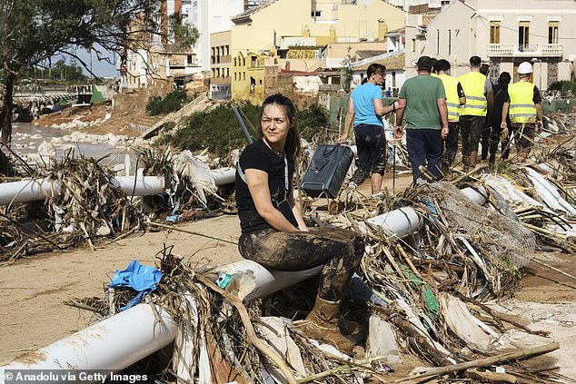 A view of the disaster zone as search and rescue efforts and aid delivery process continue in Paiporta zero area of flood after catastrophic flash floods due to heavy rain in Valencia, Spain on October 31, 2024