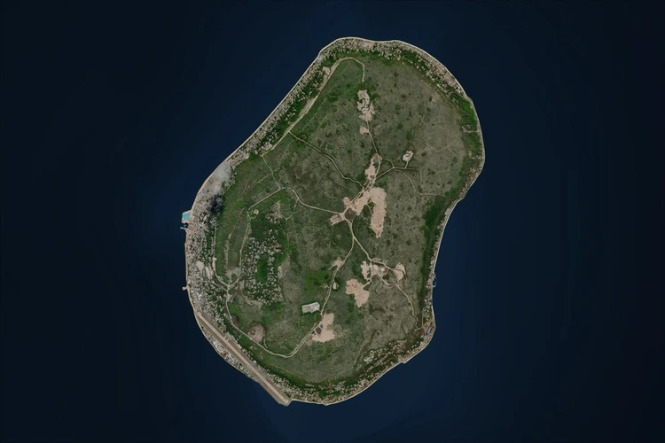 Aerial view of the island of Nauru in Oceania.