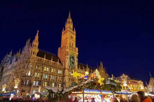 Outside view of a Christmas market in Munich at night