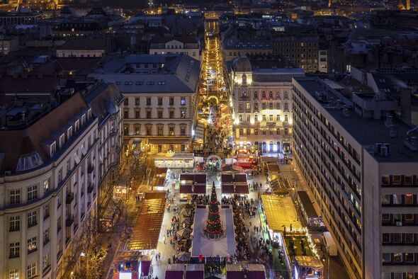 The Christmas market at the St. Stephans Dome at the old town of Budapest