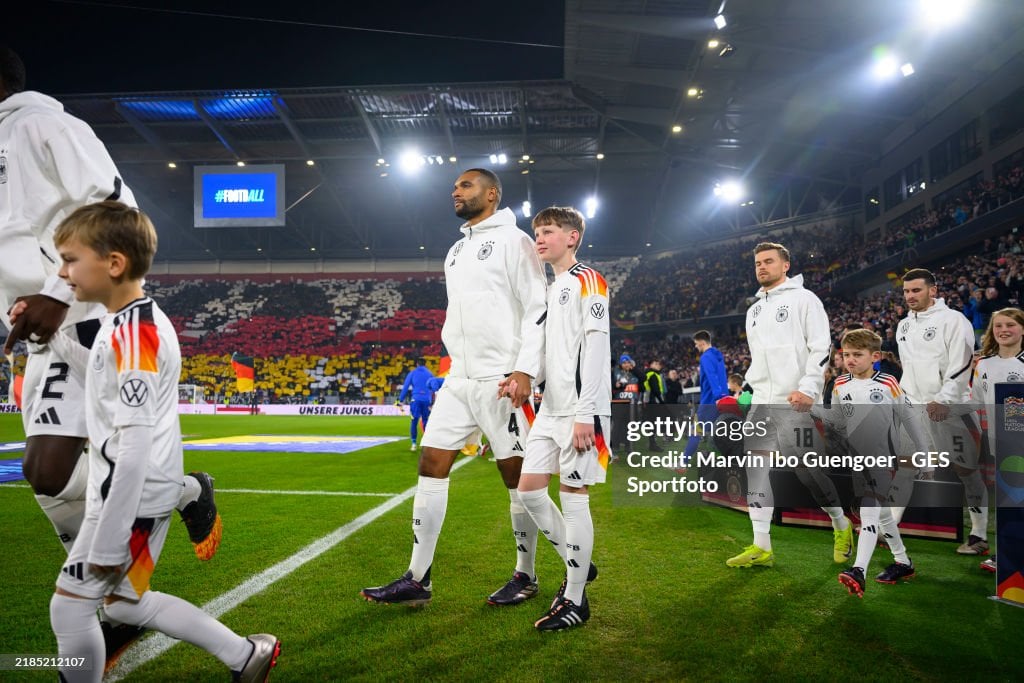 Germany players emerge at Freiburg's Europa-Park Stadion. (Photo from Marvin Ibo Guengoer - GES Sportfoto/Getty Images)