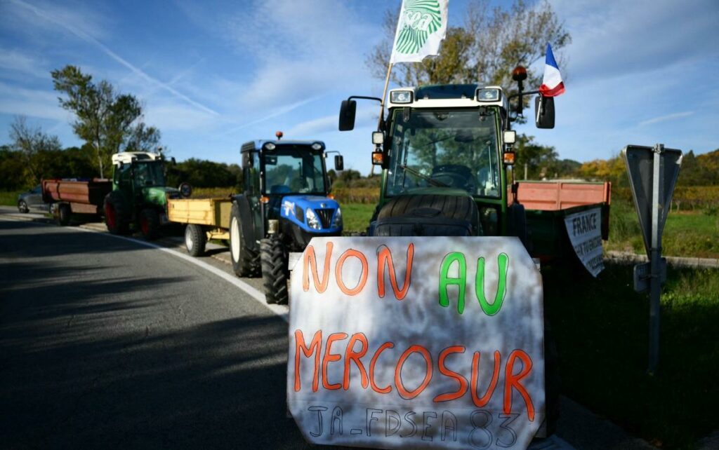 French farmers block roads with tractors in protest against potential EU trade deal