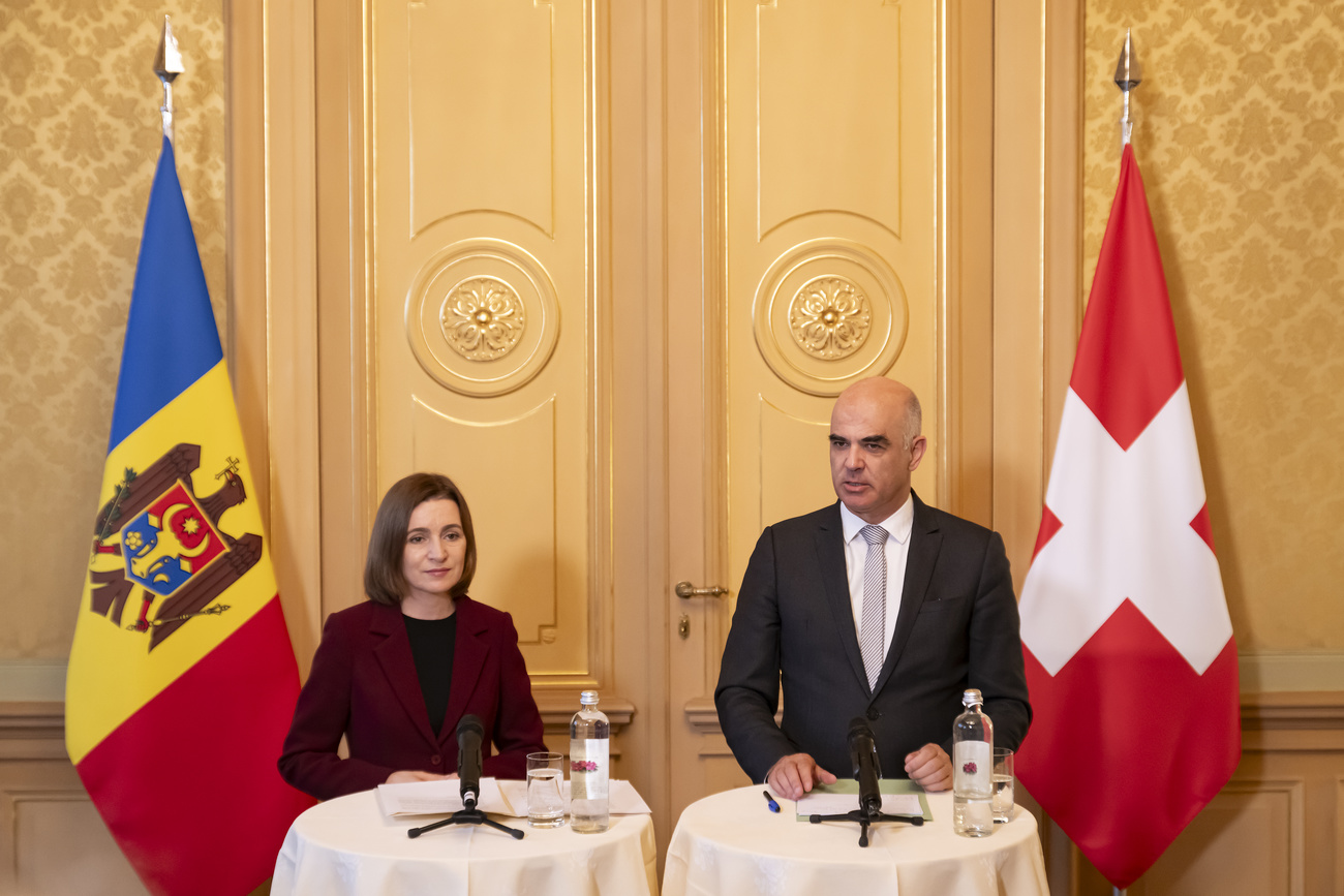 Moldovan President Maia Sandu visiting Bern in 2023 alongside the then President of the Swiss Confederation Alain Berset.