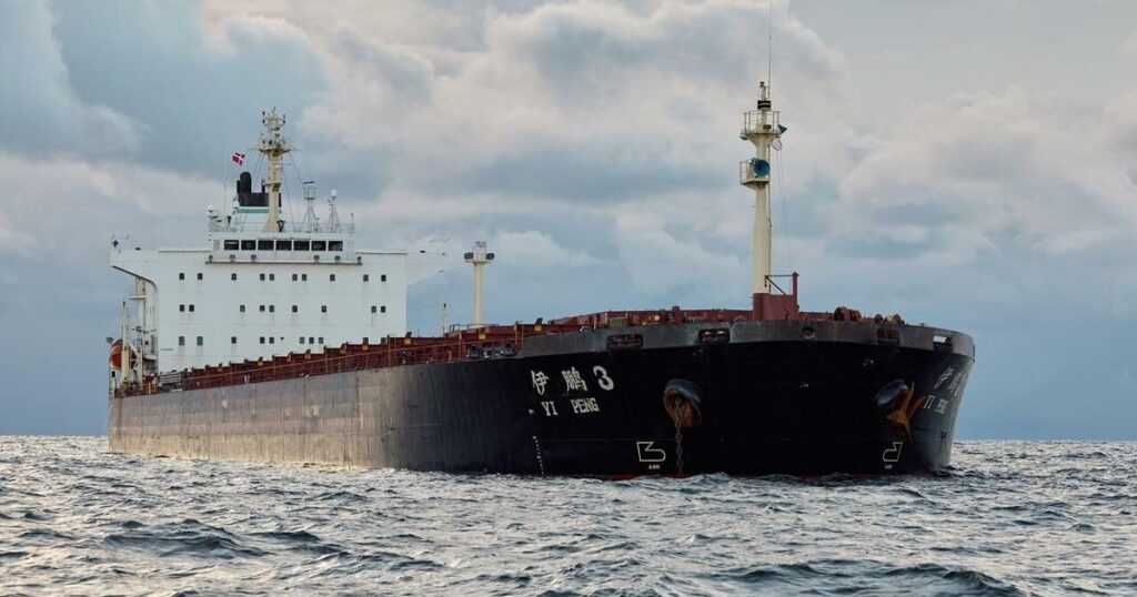 Danish military monitors a Chinese-flagged bulk carrier after undersea data cables were ruptured