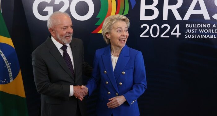 European Commission president Ursula von der Leyen (right) and Brazilian President Luiz Inácio Lula da Silva ahead of the G20 summit in Rio