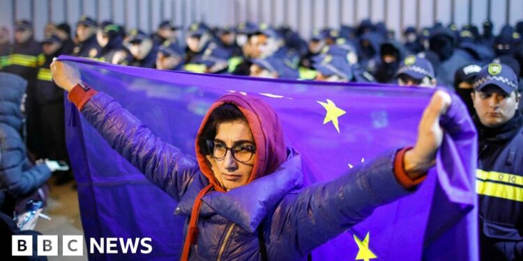 Georgia protests: Thousands hit streets after government suspends EU bid