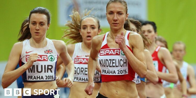 Laura Muir competing in the 3,000m at the 2015 2015 European Indoor Championships