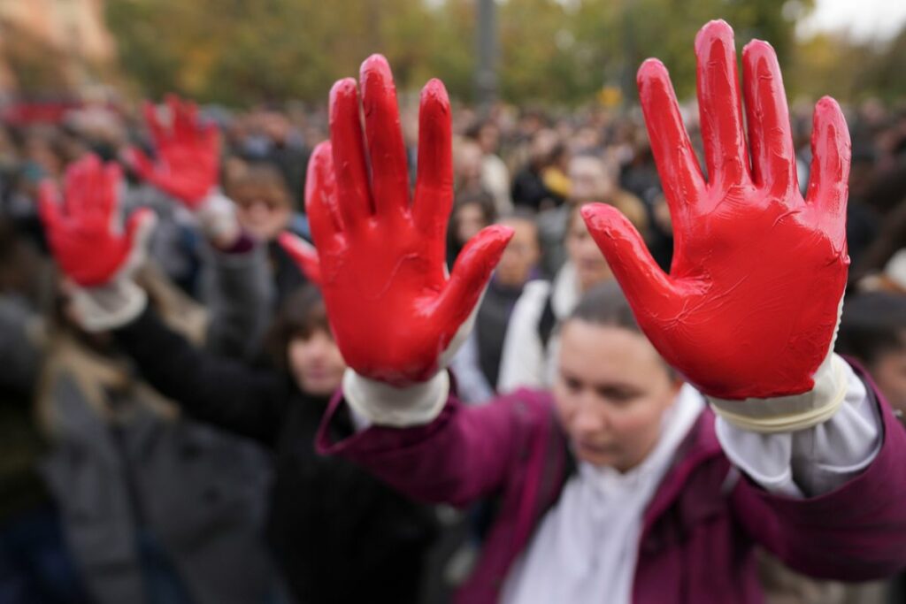 Protesters demand arrests over train station roof collapse that killed 14 people in Serbia