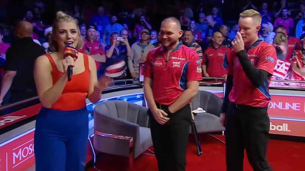 Sky Sports host forced to apologise after Team USA star’s X-rated outburst live on TV during Mosconi Cup