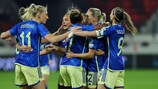 Sweden celebrate Hanna Bennison's goal