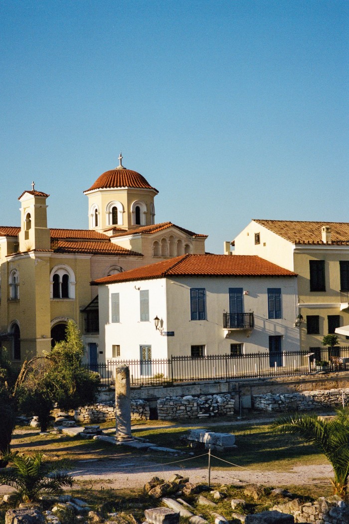 The church of Panagia Grigorousa is at the heart of the downtown area, a stone’s throw from bars including Heteroclito, Wine is Fine and Kennedy Vins