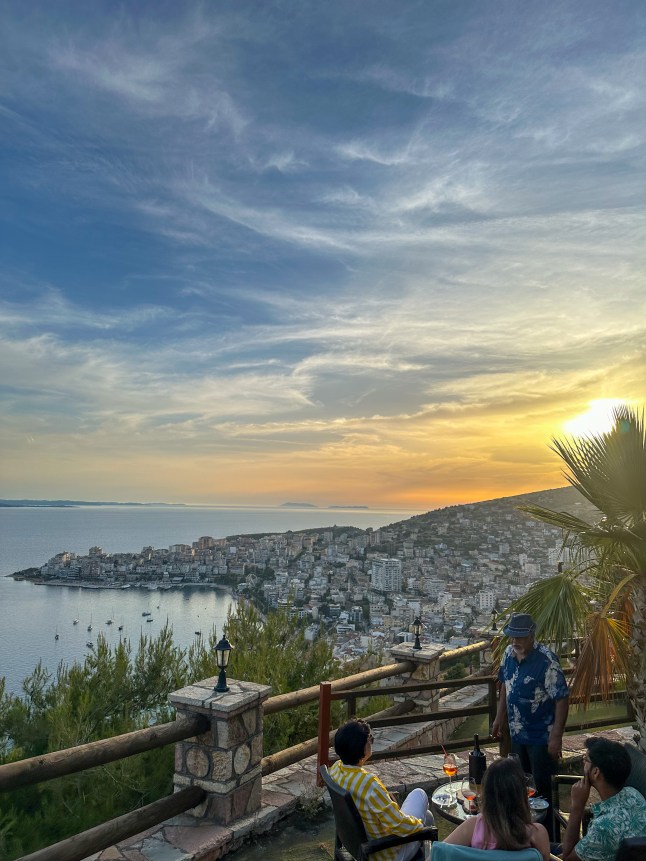 View of Sarande, Albania, from a hilltop wine bar