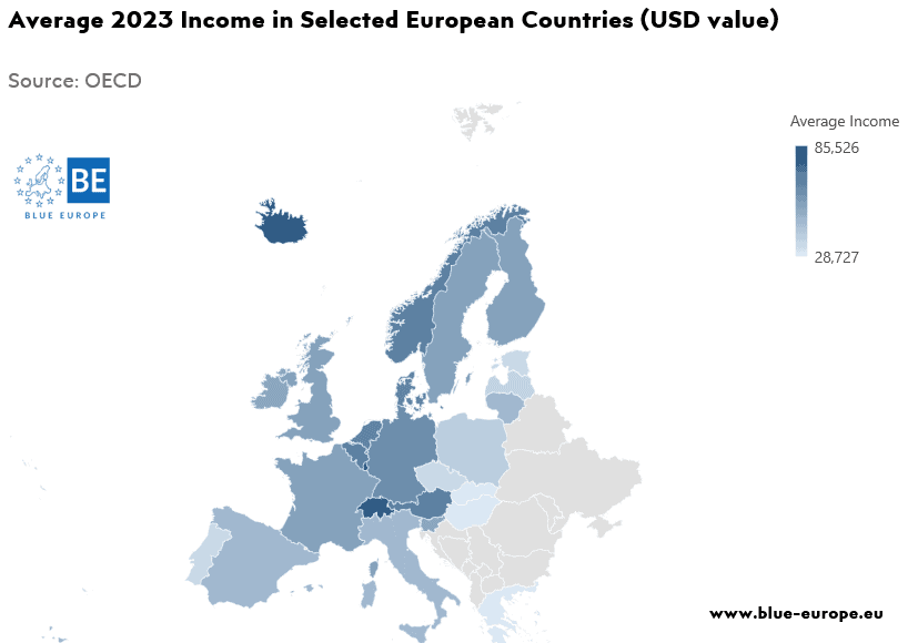 A map of europe with blue and grey colors Description automatically generated