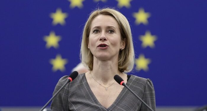 Kaja Kallas, the EU’s high representative on foreign affairs, speaks during a debate on Syria at the European Parliament in Strasbourg, France