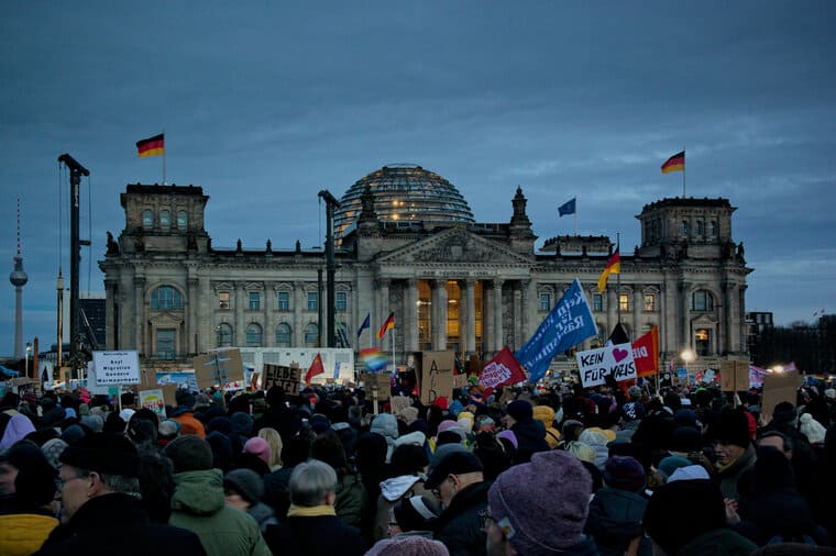 Protesting against the AfD outside the Reichstag in Berlin, Germany