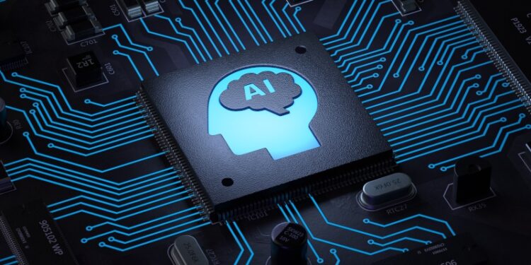 A chip on a technology board with the letters ‘AI’ visible on it. Many businesses have recently been turning to AI.