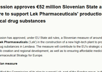 Commission approves €52 million Slovenian State aid measure to support Lek Pharmaceuticals’ production of biological drug substances