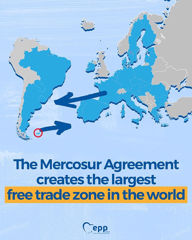 The graphic posted by the European People's Party, which depicts two sets of Falkland Islands, with one set in blue and one in grey