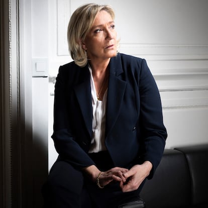 Le Pen, this Tuesday in the RN office, at the National Assembly in Paris.