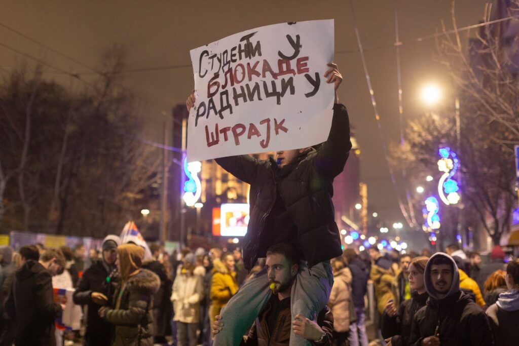 Protesters hold a noisy demonstration against Serbia’s populist leadership