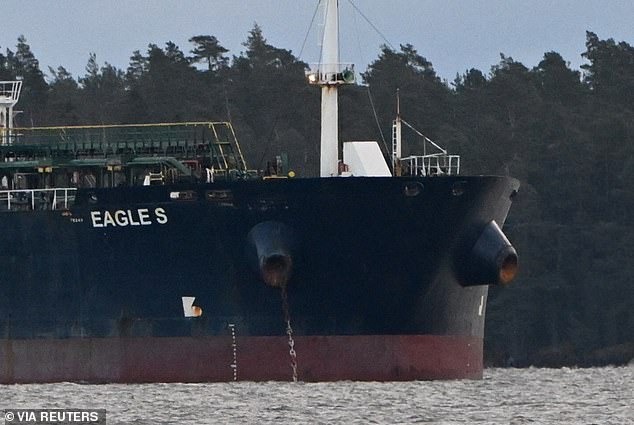 Oil tanker Eagle S is anchored near the Port of Kilpilahti in Porvoo, on the Gulf of Finland December 30, 2024
