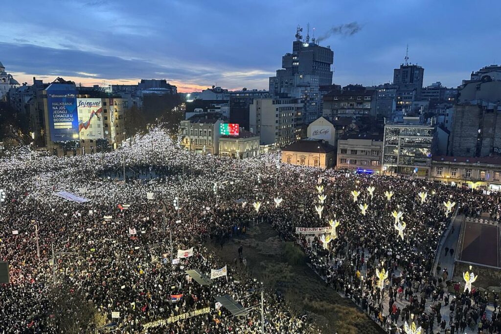 Tens of thousands protest in Serbian capital over fatal train station accident