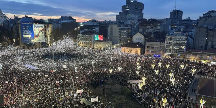 Tens of thousands protest in Serbian capital over fatal train station accident