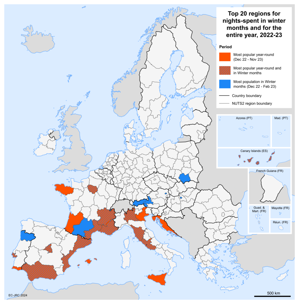 Where do tourists flock in winter? EU’s warmer regions win big