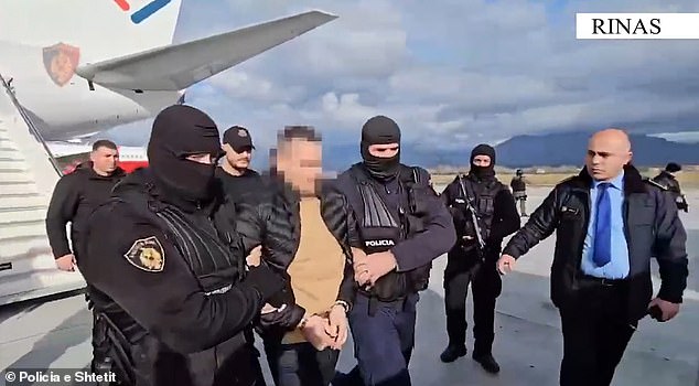 It is believed he was behind the killing of the brother of a man suspected to have stolen a shipment of £20 million worth of cocaine to England. Pictured: Rexhepi arriving in Albania