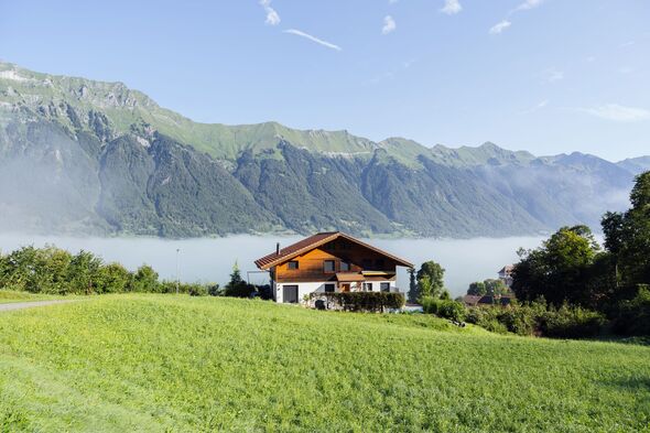 Landscape of a beautiful house in Switzerland.