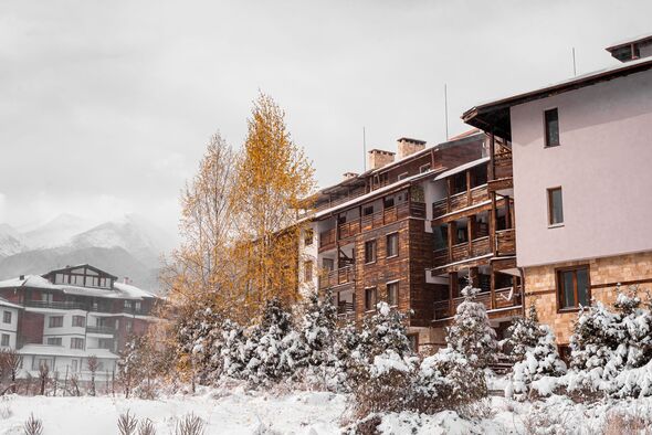 Bansko town in Pirin National Park after snowfall