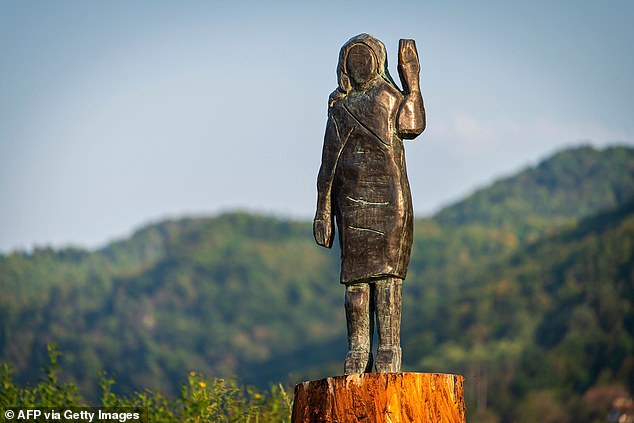 The sculpture was replaced by a bronze replica (seen) in 2020 after an unknown arsonist set fire to the wooden figure