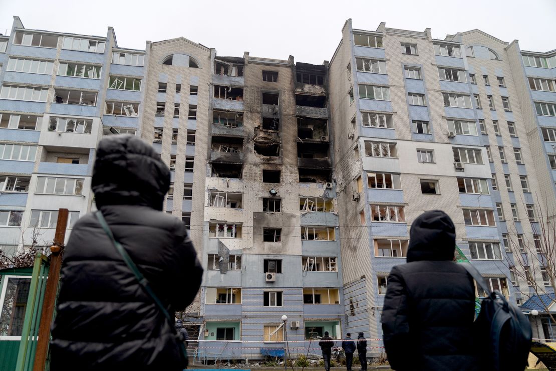 Residents of Kyiv inspect damage after Russian aerial attacks, January 24, 2025.