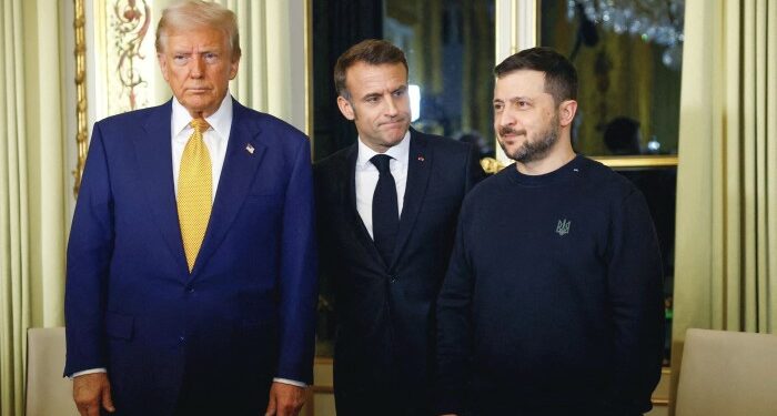 Donald Trump, Emmanuel Macron and Volodymyr Zelenskyy