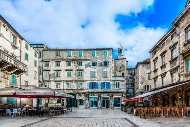 Scenic view at old historical roman square in city center of town Split, Croatia.