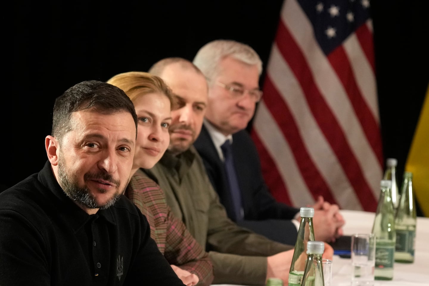 Ukraine's President Volodymyr Zelensky (left) attends a meeting with Vice President JD Vance on the sidelines of the Munich Security Conference on Feb. 14.